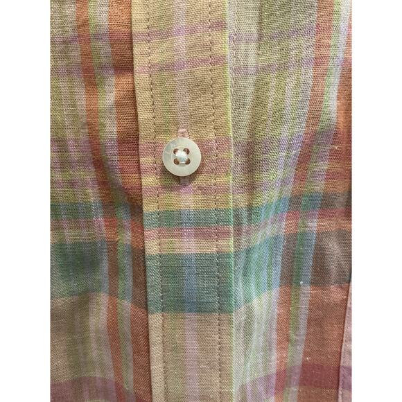 Lauren Ralph Lauren Women Linen Blend Button Up Shirt Sz 2X Yellow Plaid Classic - Picture 6 of 6